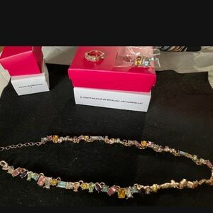 Avon Gold Multicolor Gemstone Necklace, Earrings and Ring
